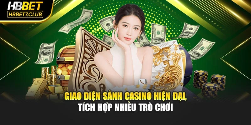 Giao diện sảnh casino hiện đại, tích hợp nhiều trò chơi